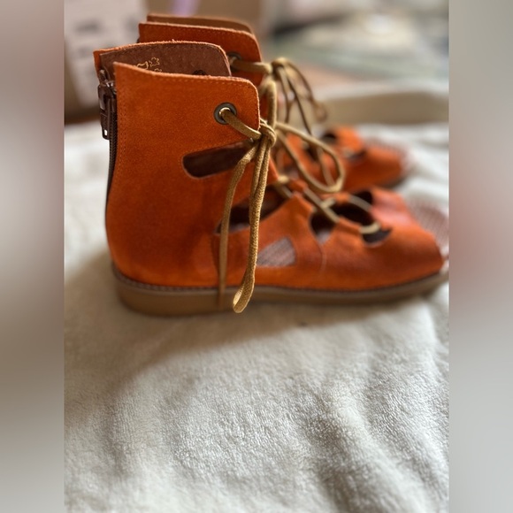 Casta nwot cognac suede leather gladiator lace up sandals size 38 Boho peasant - Picture 6 of 9